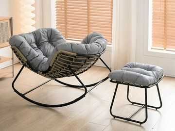 Fotel bujany LUX podnóżek + stolik - meble ogrodowe, na balkon, taras