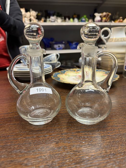 Para zestaw pojemnik na ocet oliwę szklany 2 szt 1991