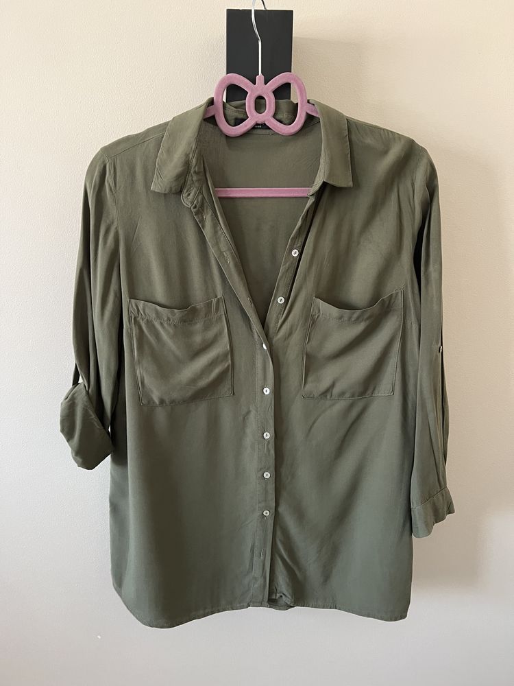 Mohito luźna bluzka koszula oliwkowa khaki zielona z wiskozy r. 38