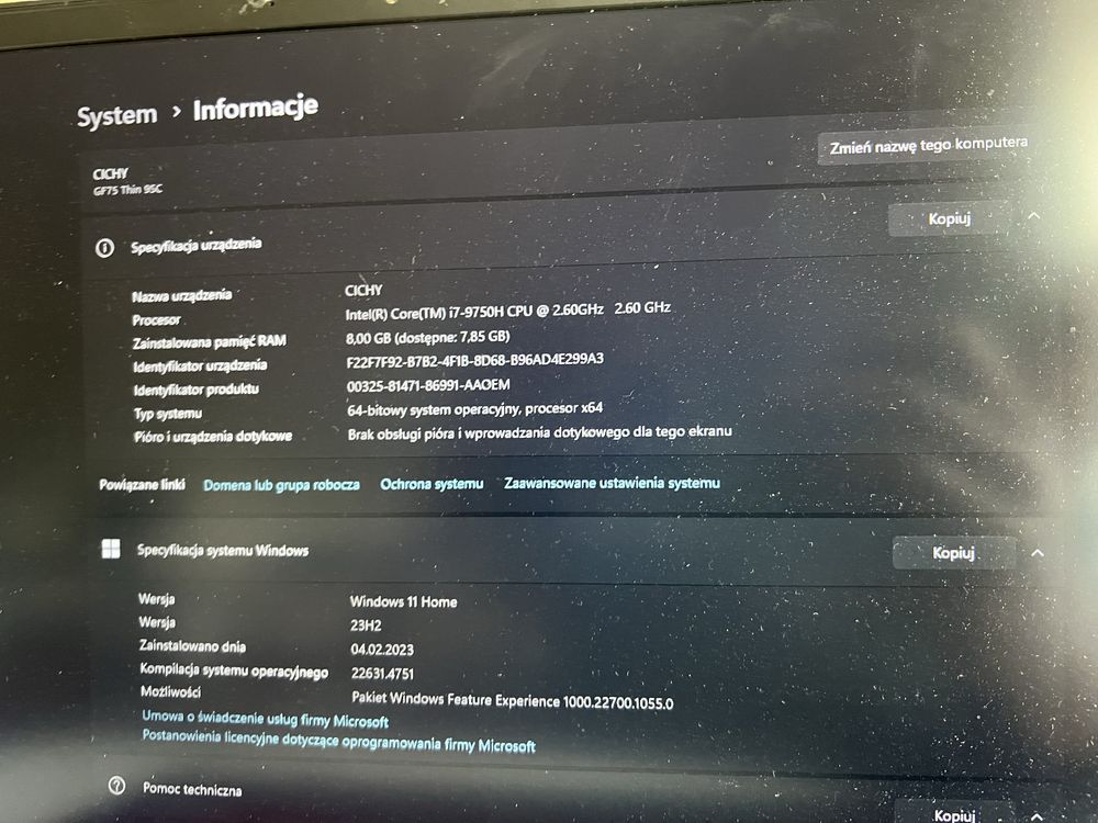 Laptop gamingowy msi gf75 thin 95c