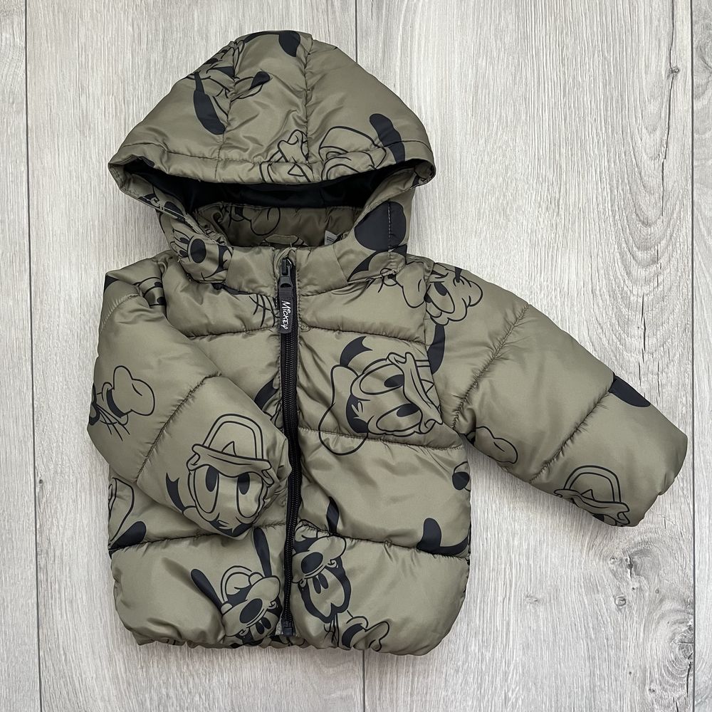 H&M 74cm 6-9m ocieplana kurtka khaki Mickey Mouse Disney.