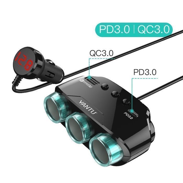 Rozdzielacz gniazda zapalniczki LM21 - 3 gniazda + USB + Typ C -