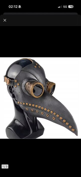 Maska lekarza plagi steampunk retro czarna długi dziób