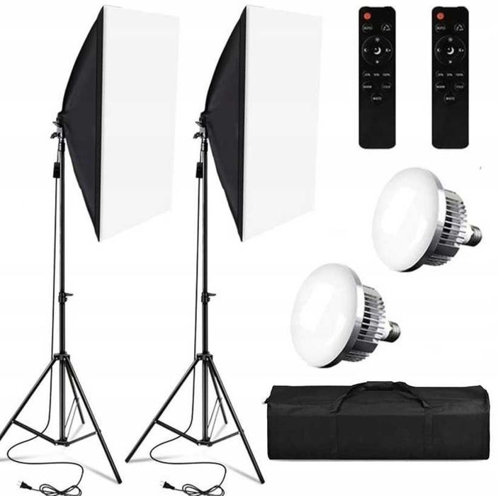 2X LAMPA STUDYJNA Fotograficzna Softbox 50x70 Oświetlenie Statyw Pilot