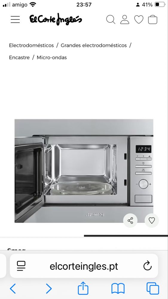 Microondas encastre Smeg Novo com grill Inox,20L  - FMI020X