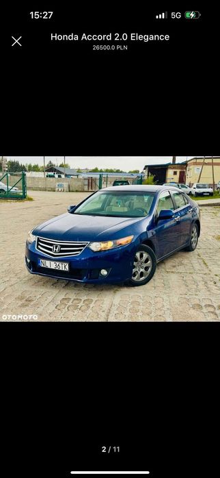 Honda Accord 2008r 2.0 B 156 KM. Białe skóry, bez wkładu.