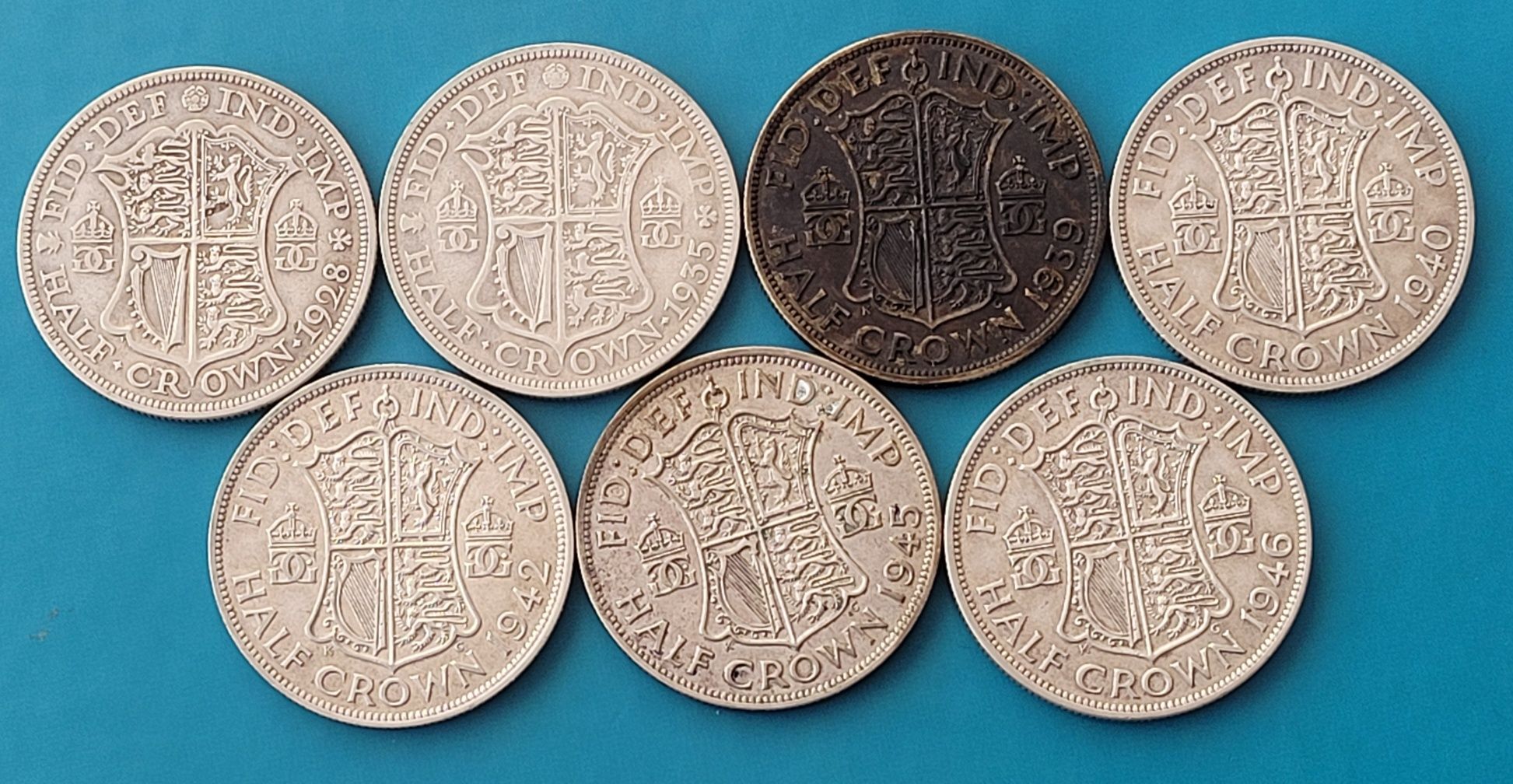 Zestaw srebrnych monet Half crown - 7 sztuk - Wielka Brytania (282A)
