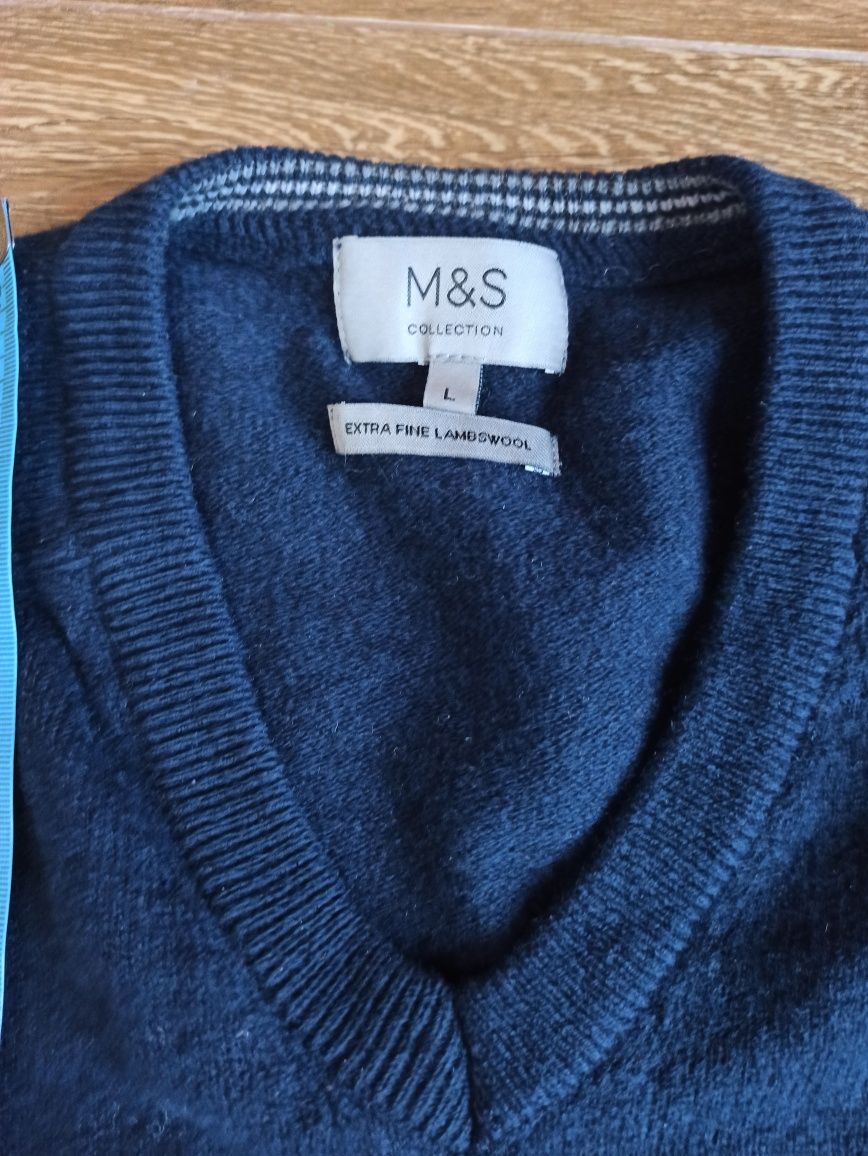 Sweter M&S collection rozmiar L granatowy 100% wełna jagnięca