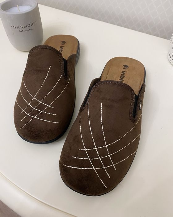 Чоловічі тапочки Інблу Inblu,сині та коричневі.Замшева устілка.