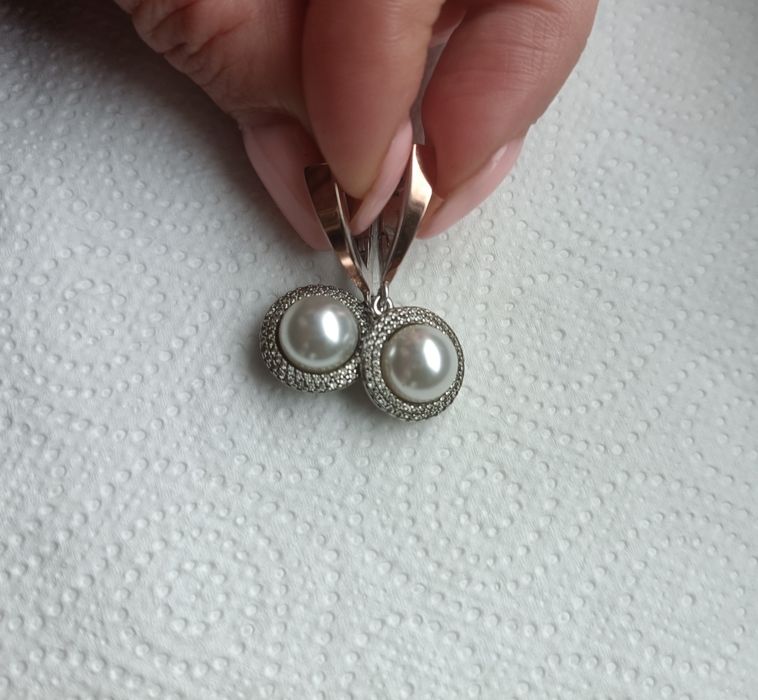 Серебряные серьги с жемчугом, позолоченные, Украина, 925 проба