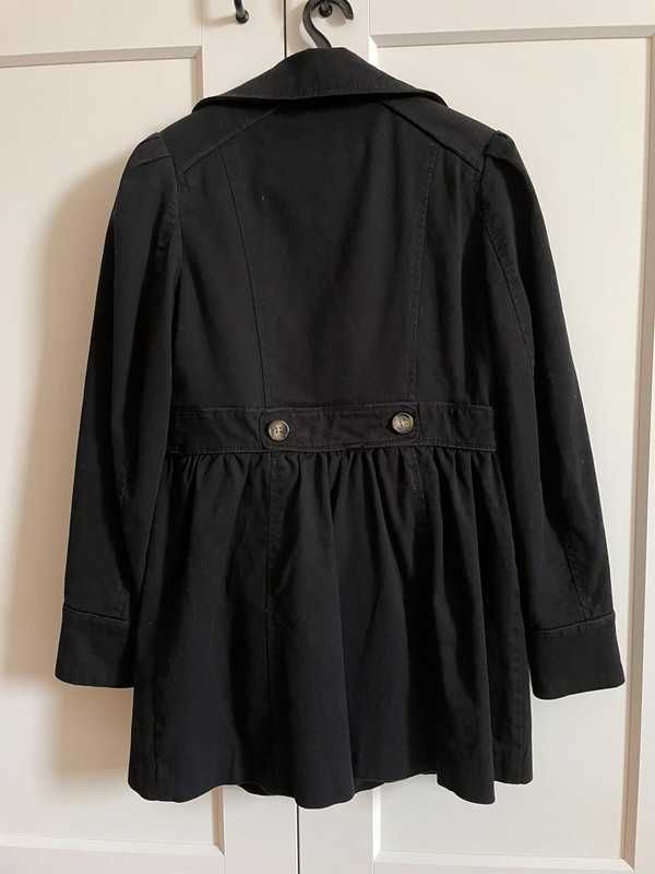 czarny płaszcz płaszczyk H&M 36 S dwurzędowy bufki bawełna