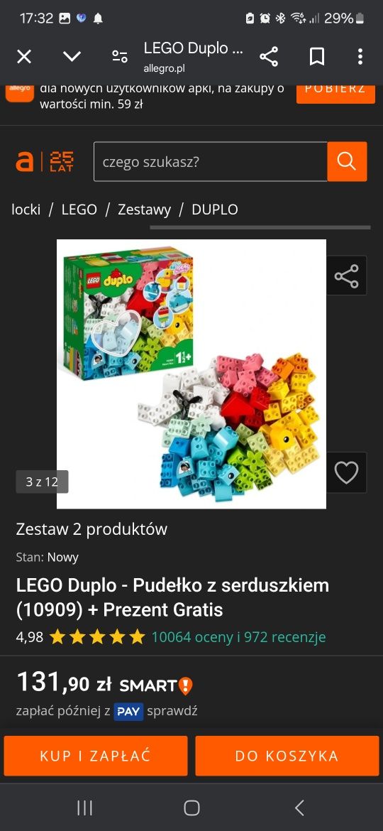 Lego Duplo stajnia, pudełko z serduszkiem+ grati