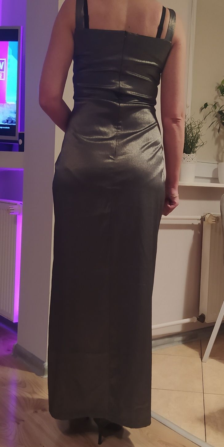 Wieczorowa sukienka 40 L wiskoza elegancka sexy z wycięciem rozporkiem