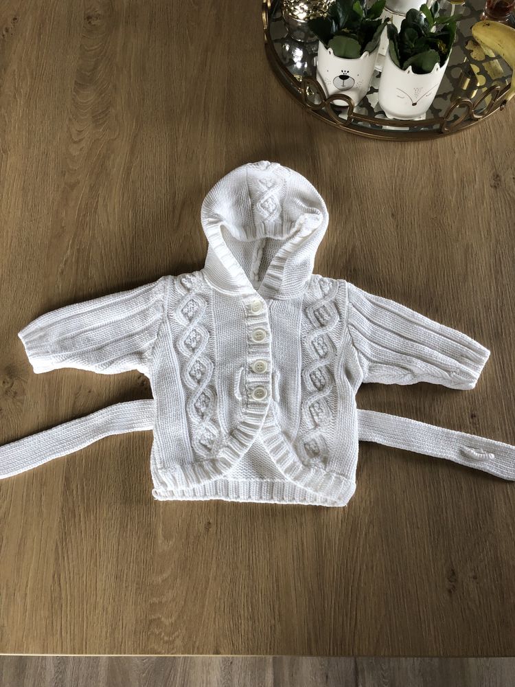 Sweter dziecięcy kardigan 62 H&M hm nowy biały z kapurem