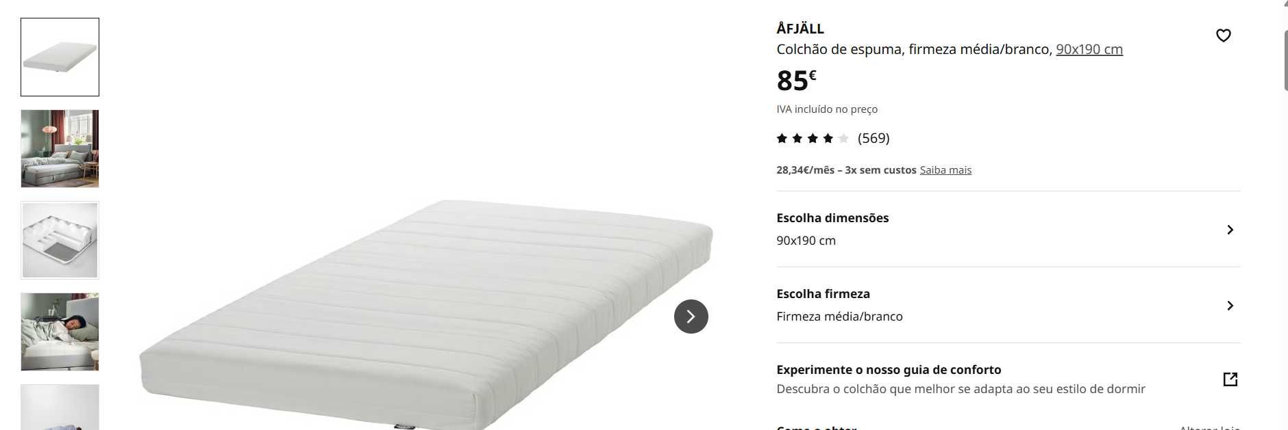 Colchão de espuma ÅFJÄLL Ikea 90x190 cm