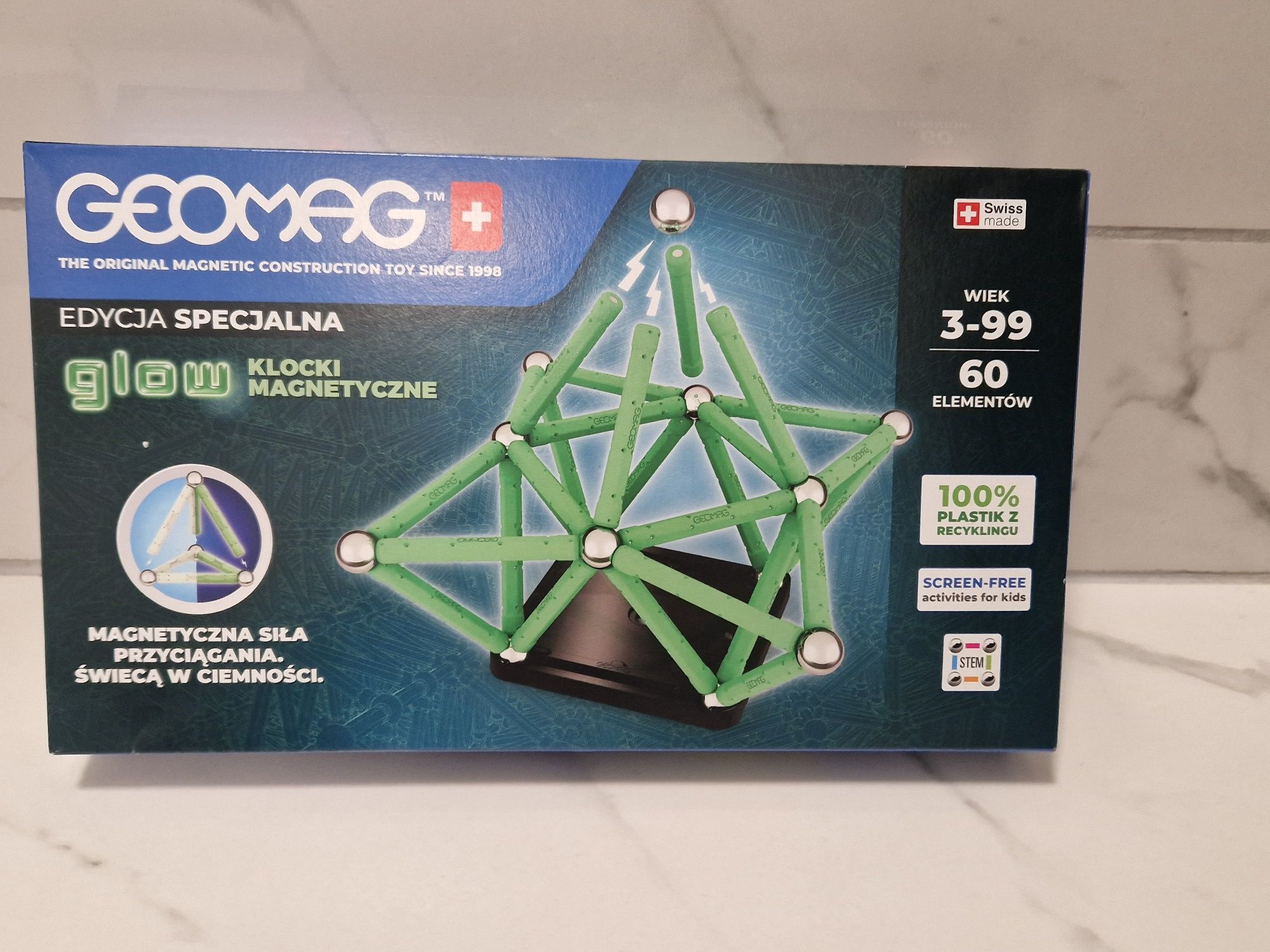 Nowe! Klocki magnetyczne GEOMAG GLOW świecące w ciemności 60 elenentów