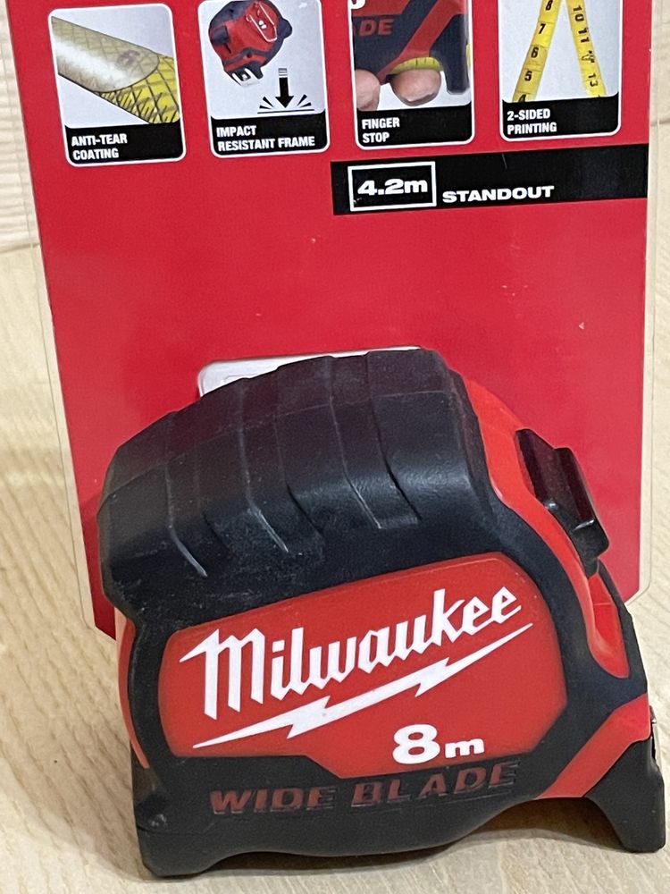 Рулетка Milwaukee Wide Blade,Magnetik, Stud,5м,8м.