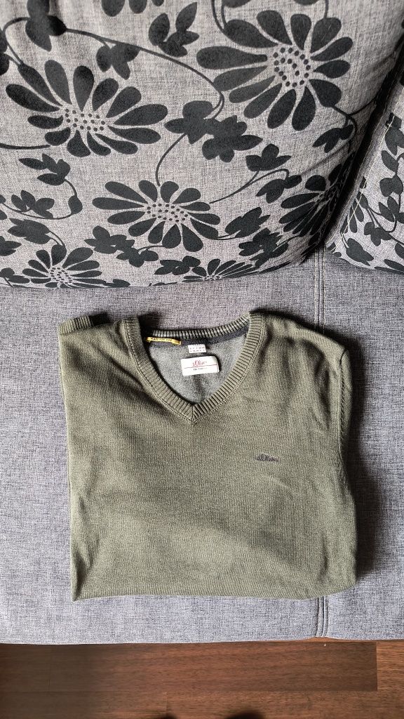 Sweter męski sweterek Markowy premium S.Oliver kolor khaki ciepły