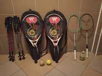 zestaw sportowy (rakiety do tenisa, badmintona, kijki nordic walking)
