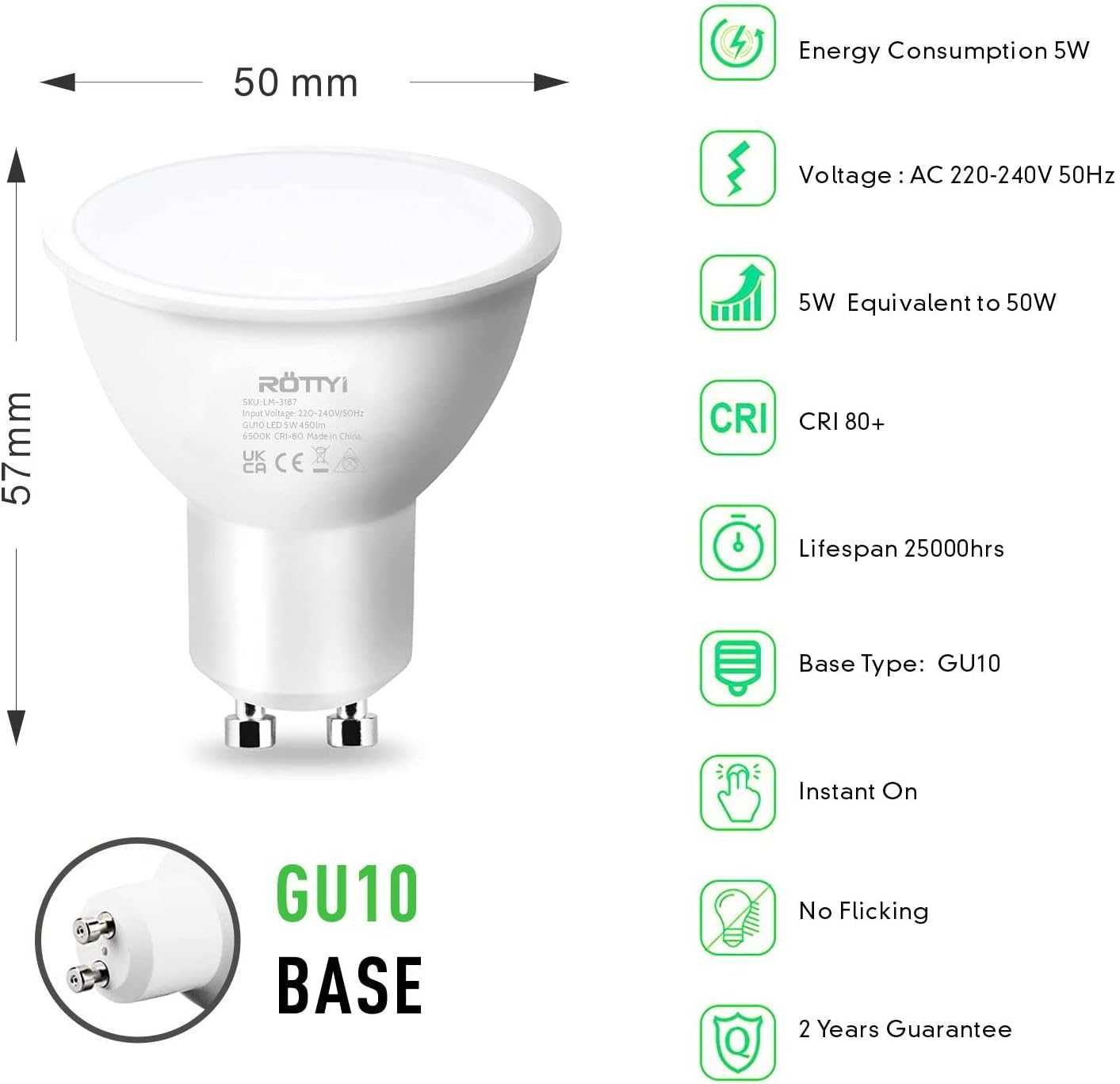 Żarówki LED  GU10 - 10szt./ 5 W / 6500K - 450 lm