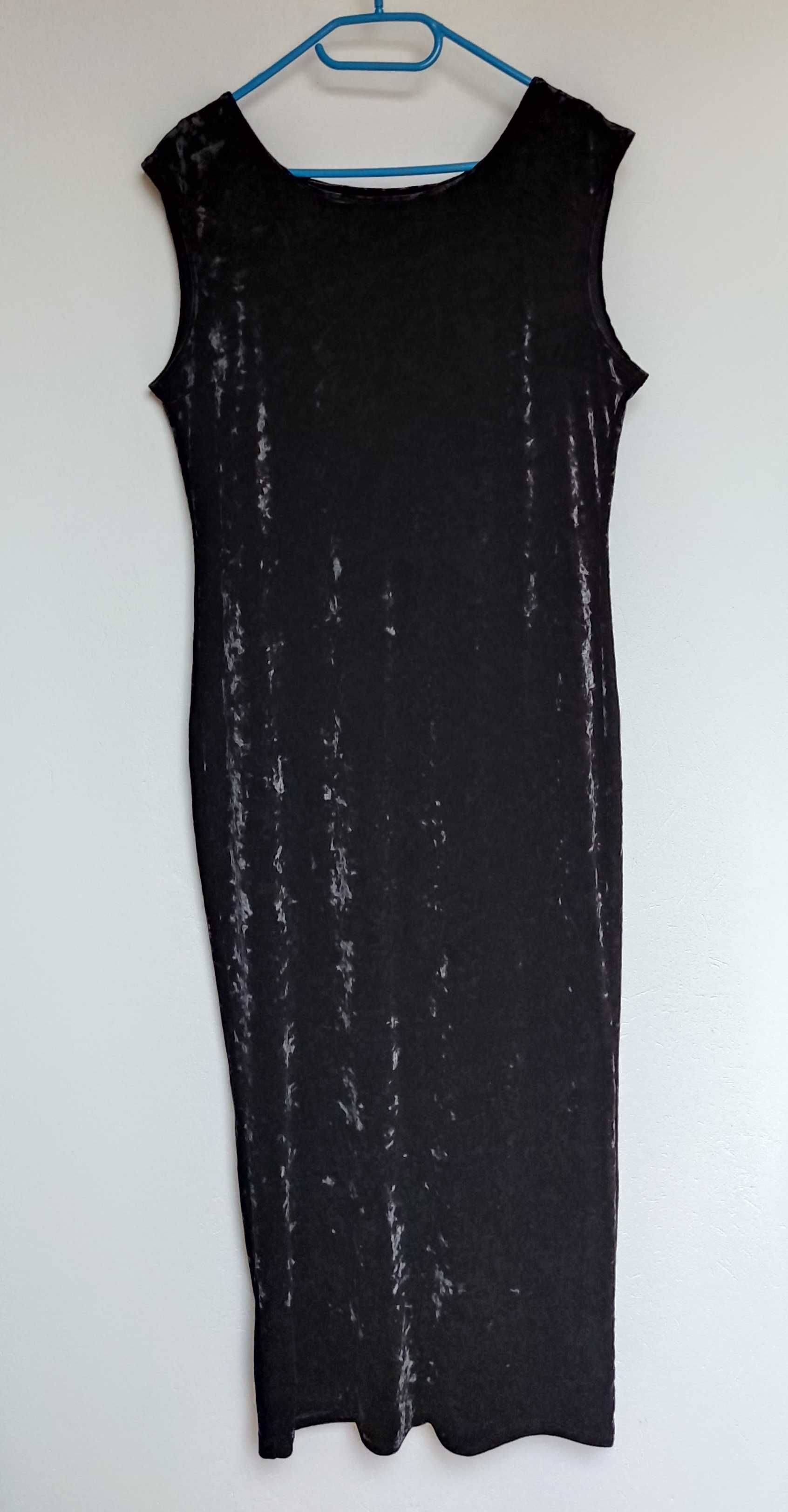 Sukienka Suknia wieczorowa welurowa czarna długa maxi balowa połyskuje