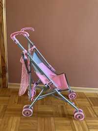Składany wózek spacerowy dla lalek spacerówka różowa szara mały 60 cm