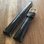Correia bracelete 17 mm vintage NOVA pele crocodilo aligator preta NOS