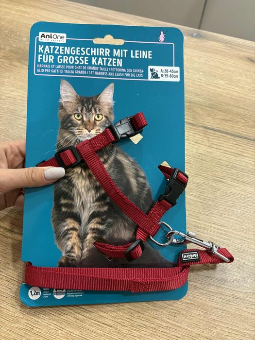 Szelki dla dużego kota małego psa typu H smycz czerwone