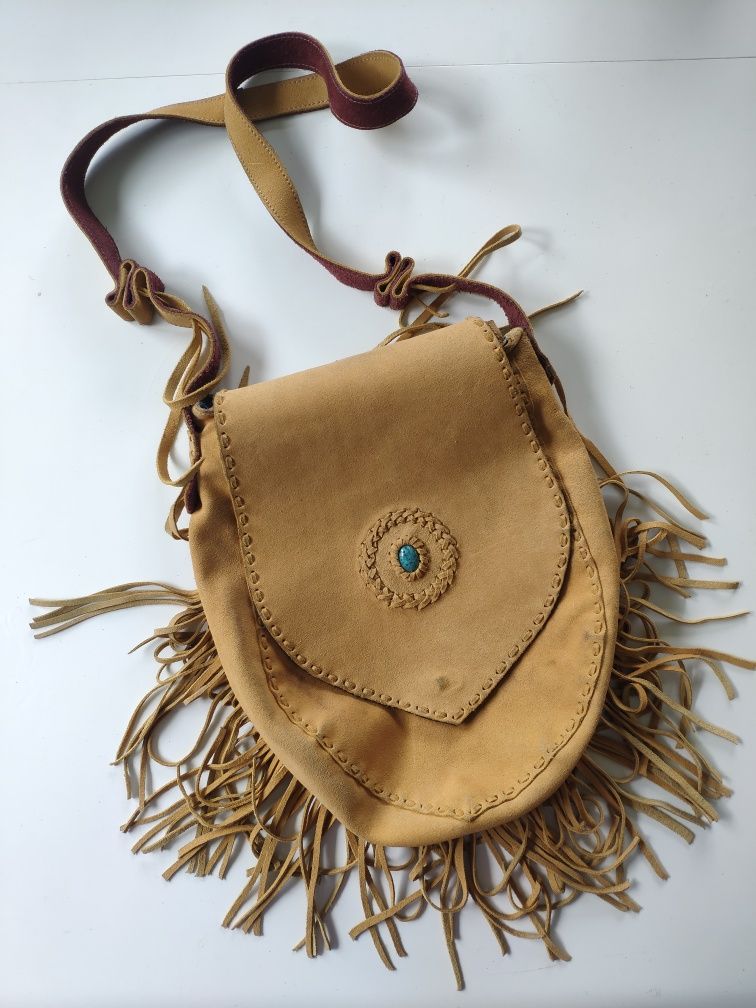 Skórzana torba zamsz skóra 100% etno boho vintage