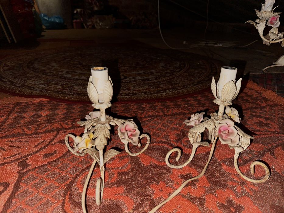 Lustre e candeeiro florentino de porcelana