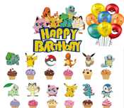 Toper PIKACHU Pokemon 13szt + BALONY, Topper na tort urodzinowy.