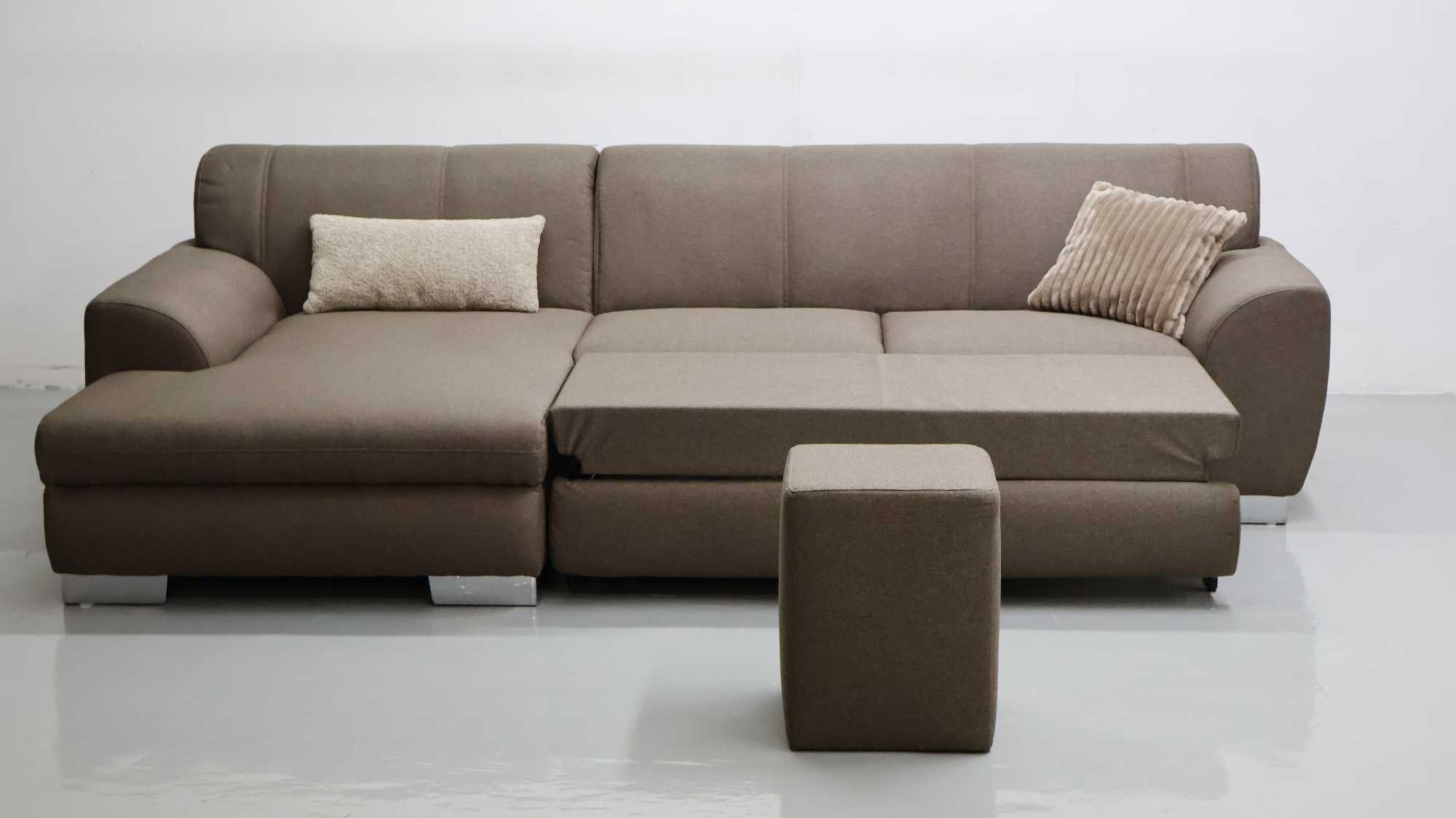 TCD DESIGN NAROŻNIK z funkcją spania PUFA rogówka sofa brązowa tkania