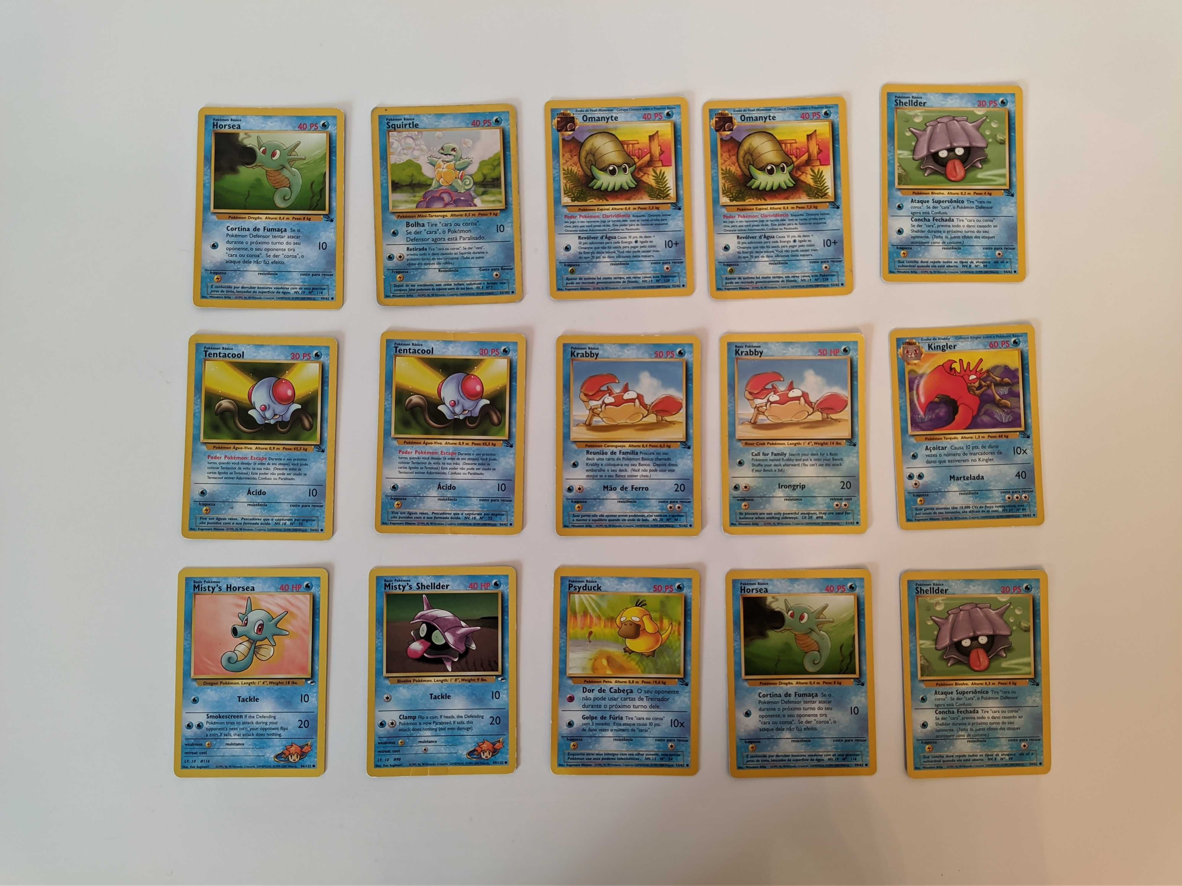 Cartas Pokémon - Tipo Água (15 Cartas)