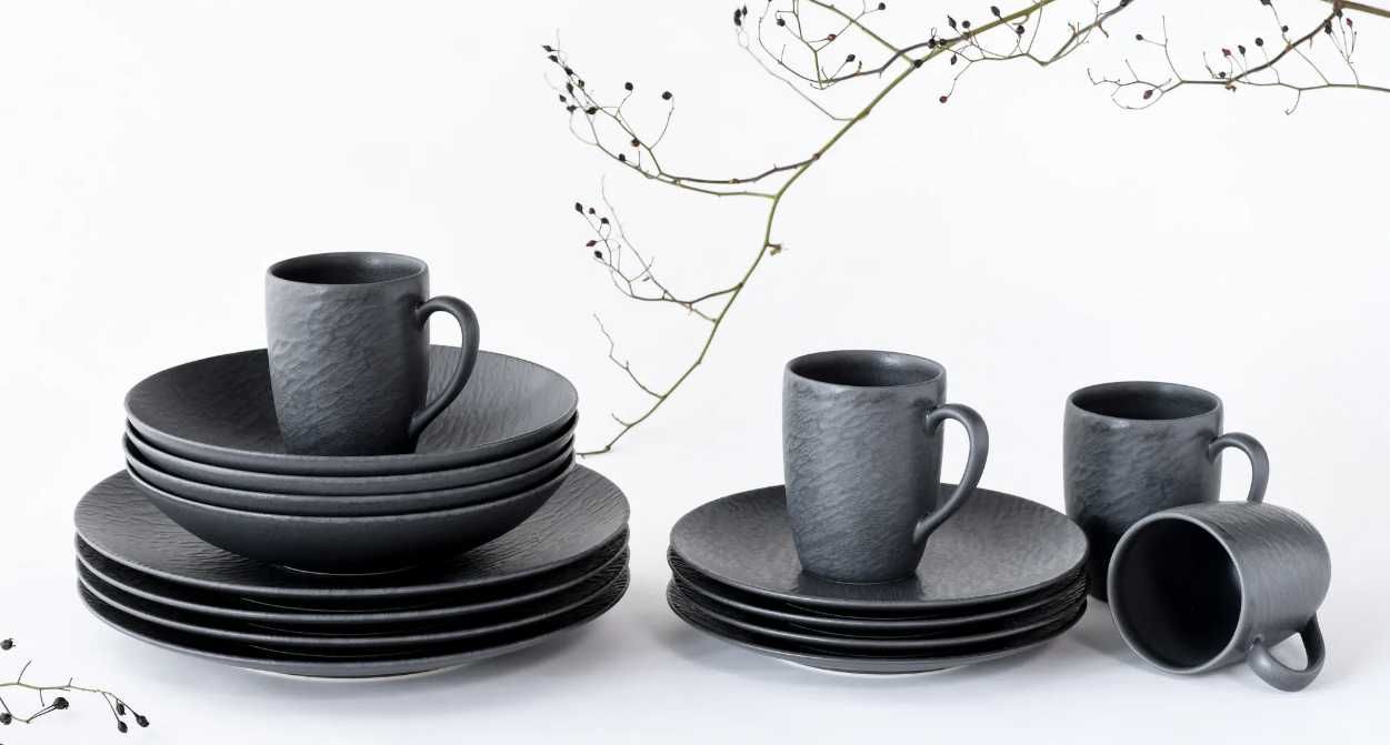 CreaTable 20539 Schiefer Black zestaw talerzy 16 elementów