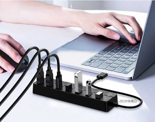 USB 3.0 концентратор на 7 портів Чорний USB-хаб HUB з вимикачами