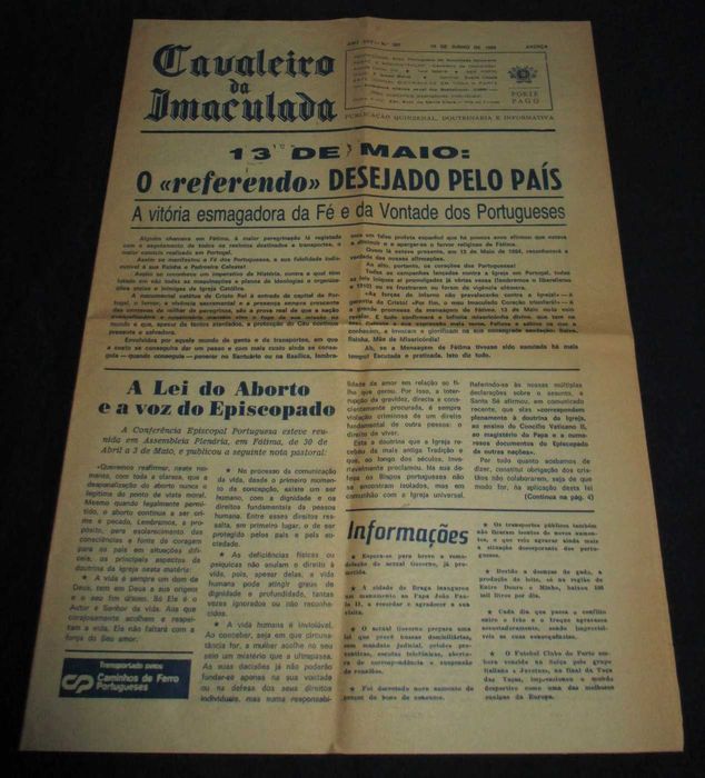 Cavaleiro da Imaculada Ano XXV - N.º 597 10 de Junho de 1984