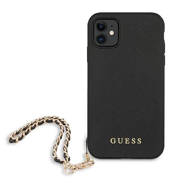 Etui Guess Saffiano Chain dla iPhone 11 / XR, Czarny z łańcuszkiem