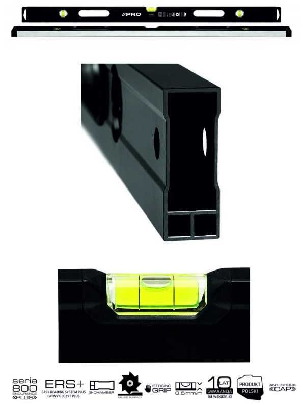 PRO Zestaw Poziomic Poziomnic PRO800 Czarne 60cm-80-120cm Super Mocne