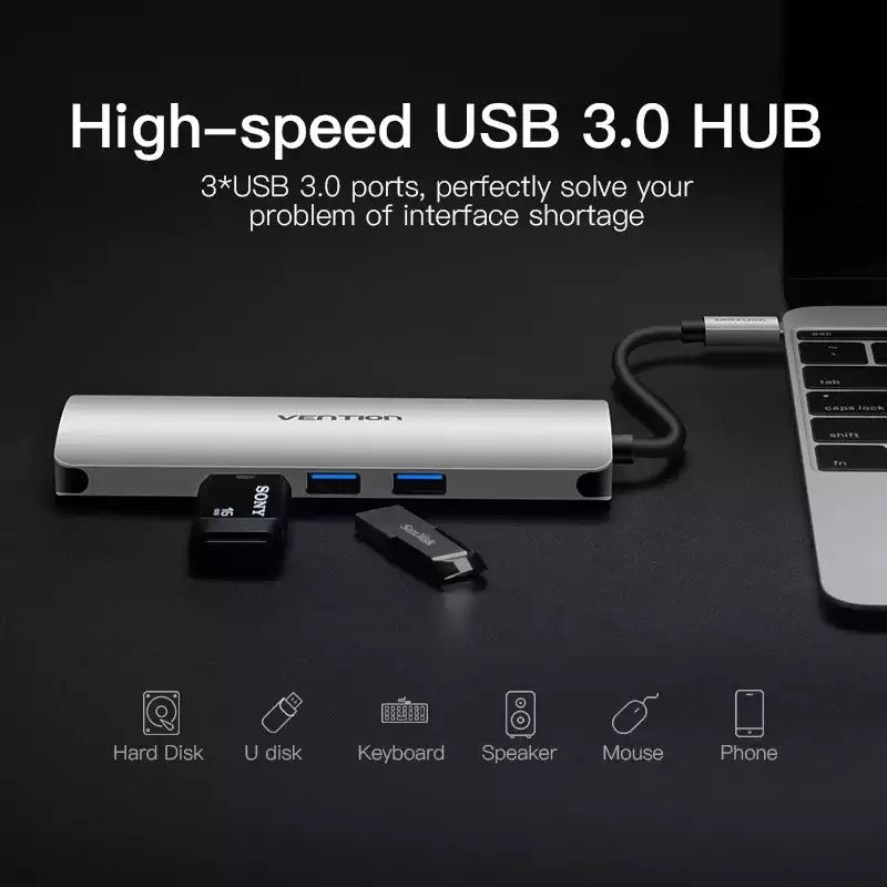 Złączka adapter Hub 9w1 3 x USB A ethernet hdmi USBC karta TF SD jack