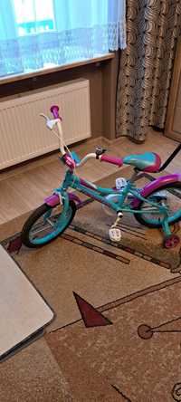 Rower dla dziewczynki 16" z kółeczkami i kijkiem