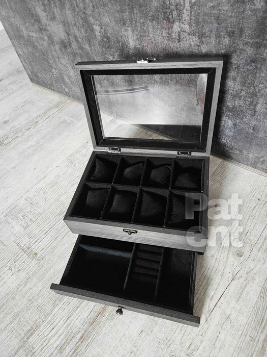 Szkatułka organizer kuferek na biżuterię zegarki czarna na prezent