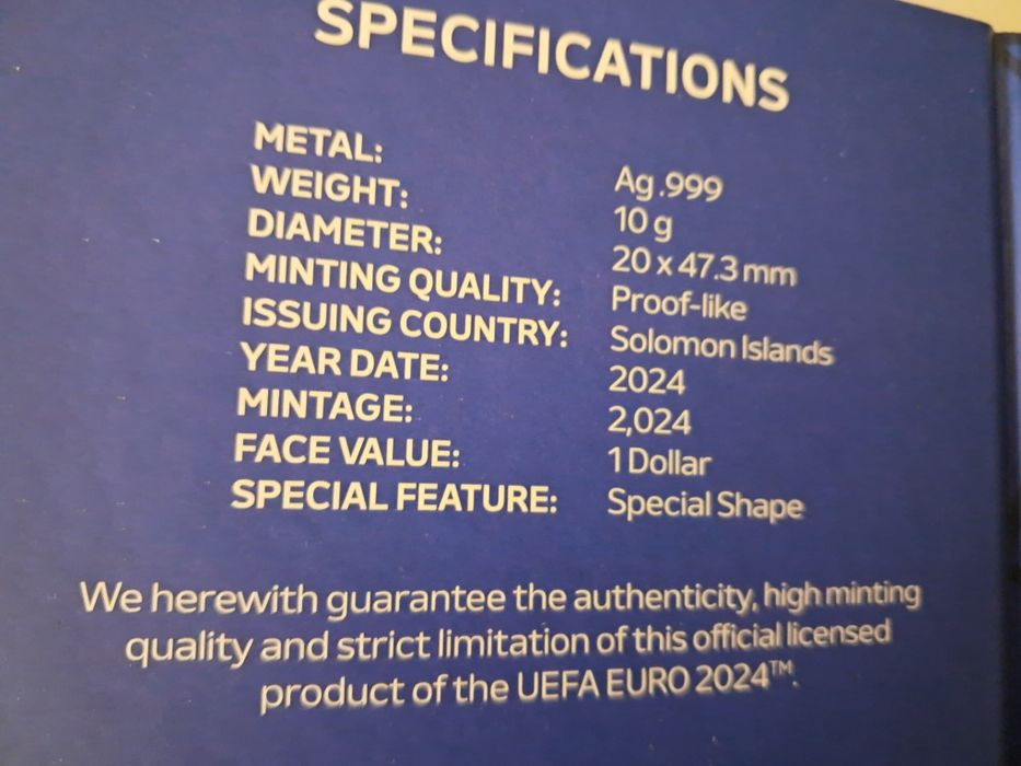 Medal z czystego srebra w kształcie pucharu UEFA EURO 2024