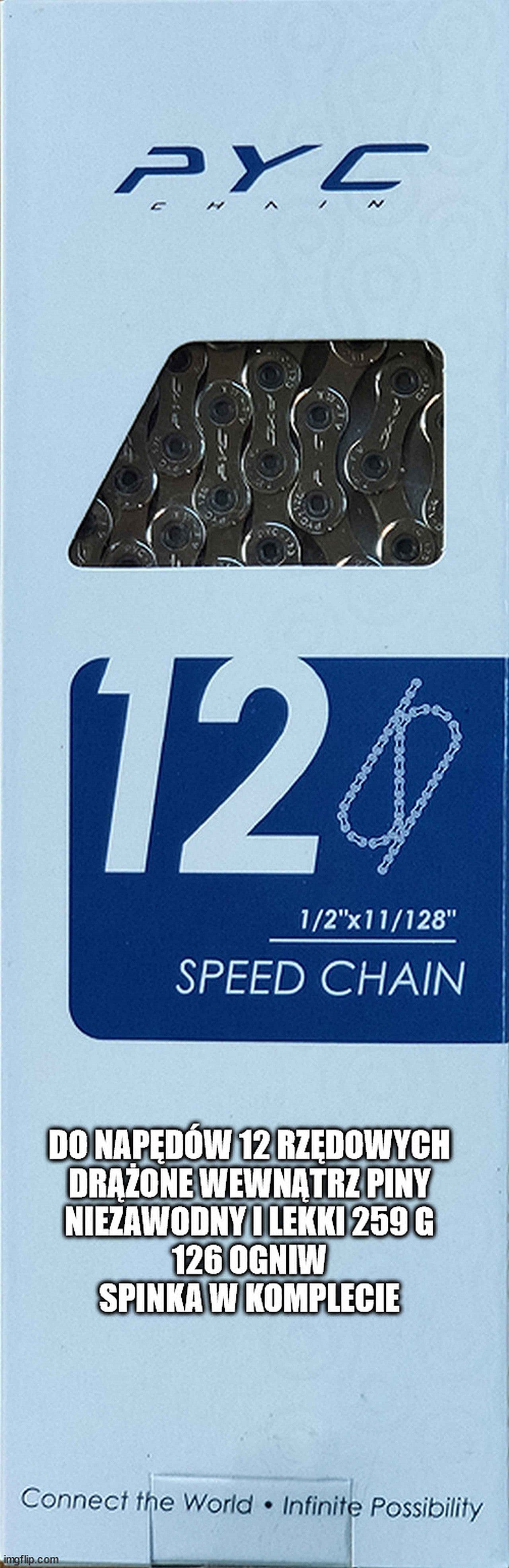 PYC P1201 Łańcuch Rowerowy 12 SPEED 126 ogniw / 259 g / Drążone Piny