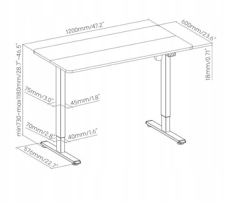 Nowe Biurko Elektryczne Regulowane 120x60cm Gamingowe do Domu do Biura