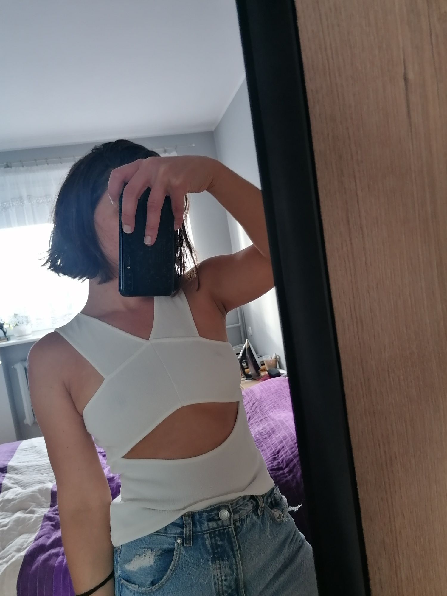 H&M biała bluzka biały top Halter koszulka S