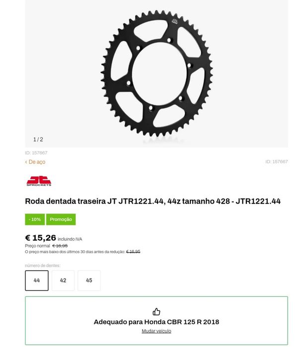 Roda dentada traseira CBR 125 r 14 até 19