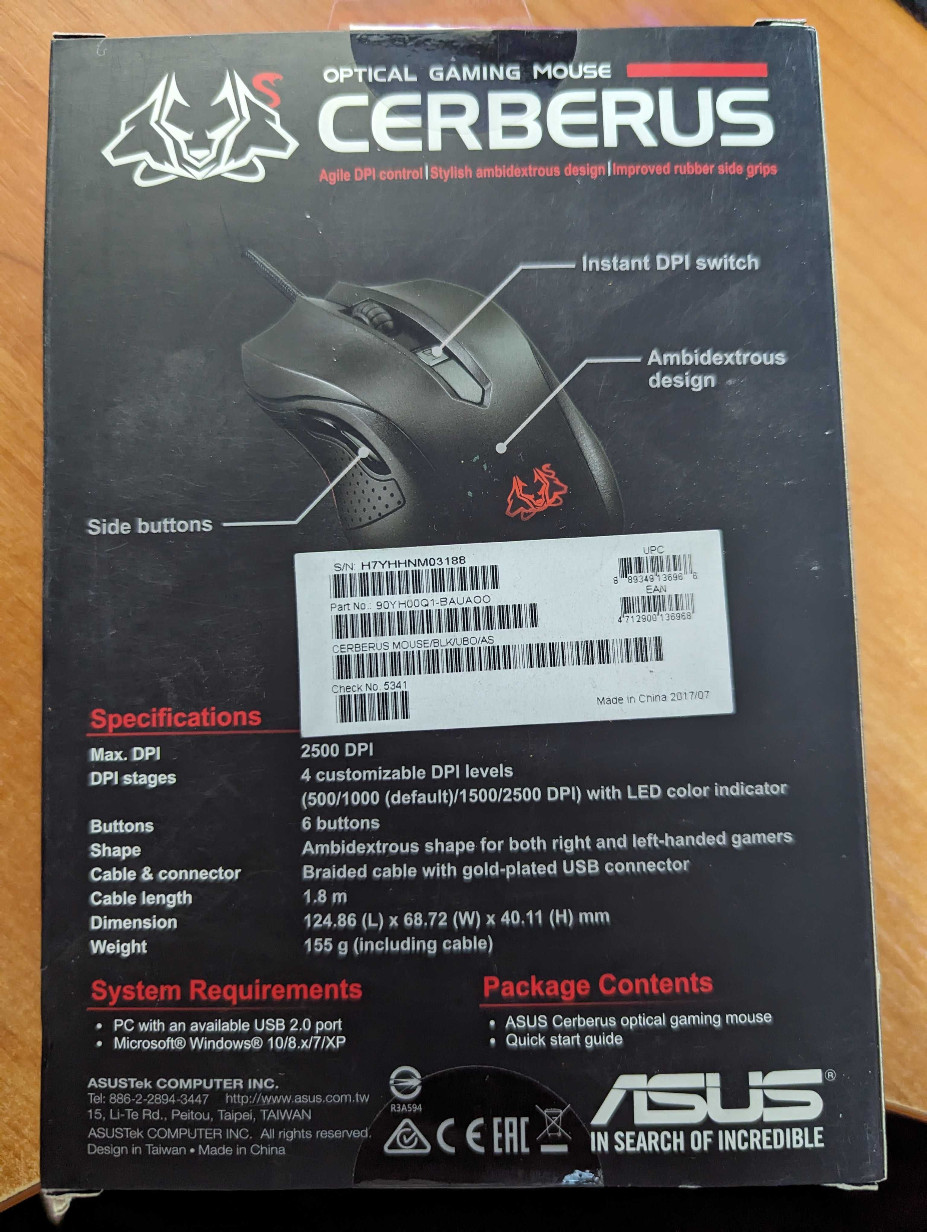 Мышь Asus Cerberus Gaming Mouse black