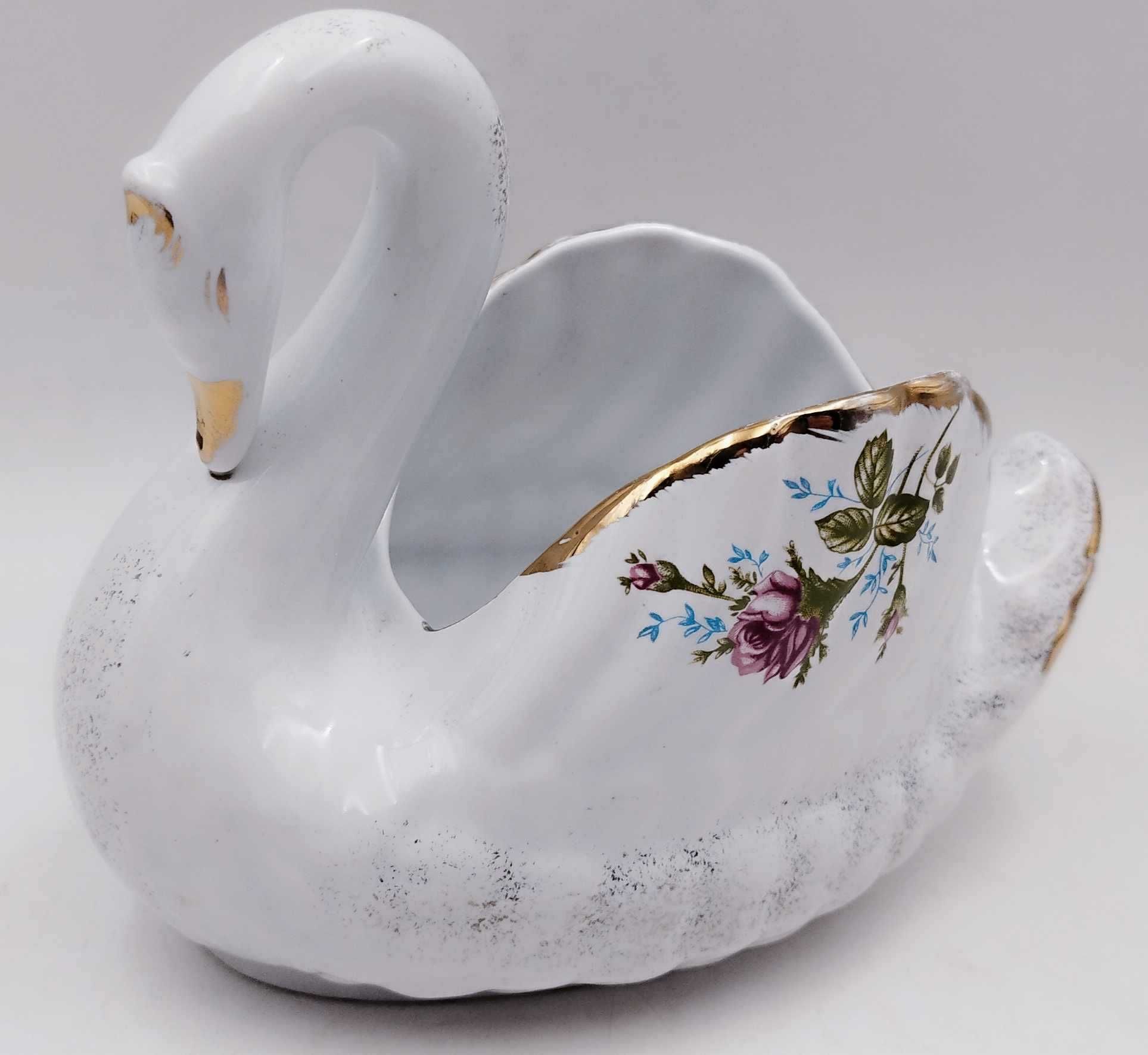 Łabędź Chodzież róża porcelana vintage retro prl