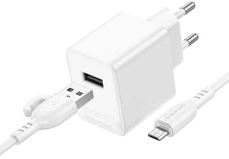 Зарядне мережеве BOROFONE BAS11A (1хUSB 10.5W) + кабель Micro USB