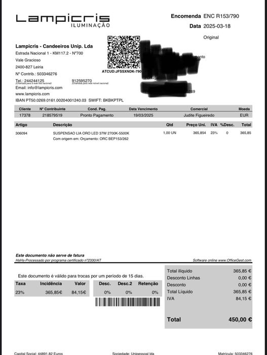 Candeeiro de Luxo em Dourado